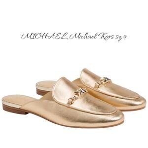 Michael Kors Tiffanie Metallic Gold Leather Mules Size 9
